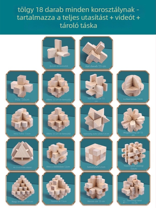 Wisdom Wheel Bükkfa Kong Ming Lock fából készült puzzle, 36 darabos készlet, 7–14 éveseknek, csomagolás: doboz