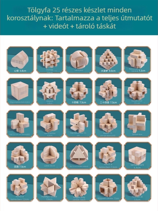 Wisdom Wheel Bükkfa Kong Ming Lock fából készült puzzle, 36 darabos készlet, 7–14 éveseknek, csomagolás: doboz