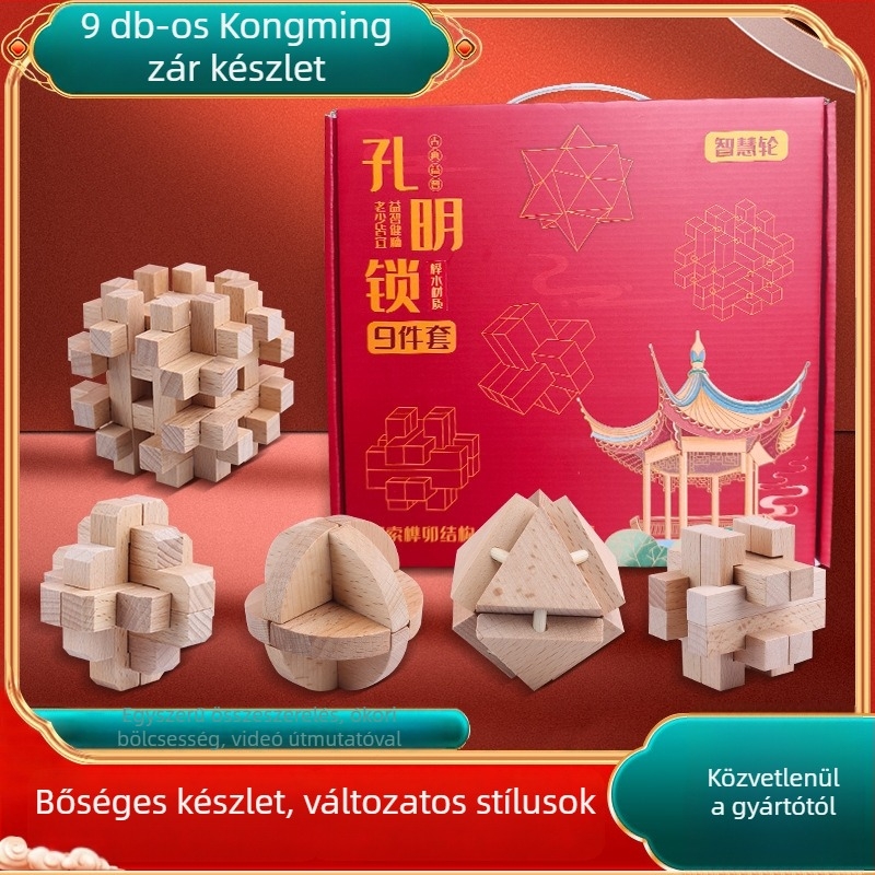 Wisdom Wheel Bükkfa Kong Ming Lock fából készült puzzle, 36 darabos készlet, 7–14 éveseknek, csomagolás: doboz