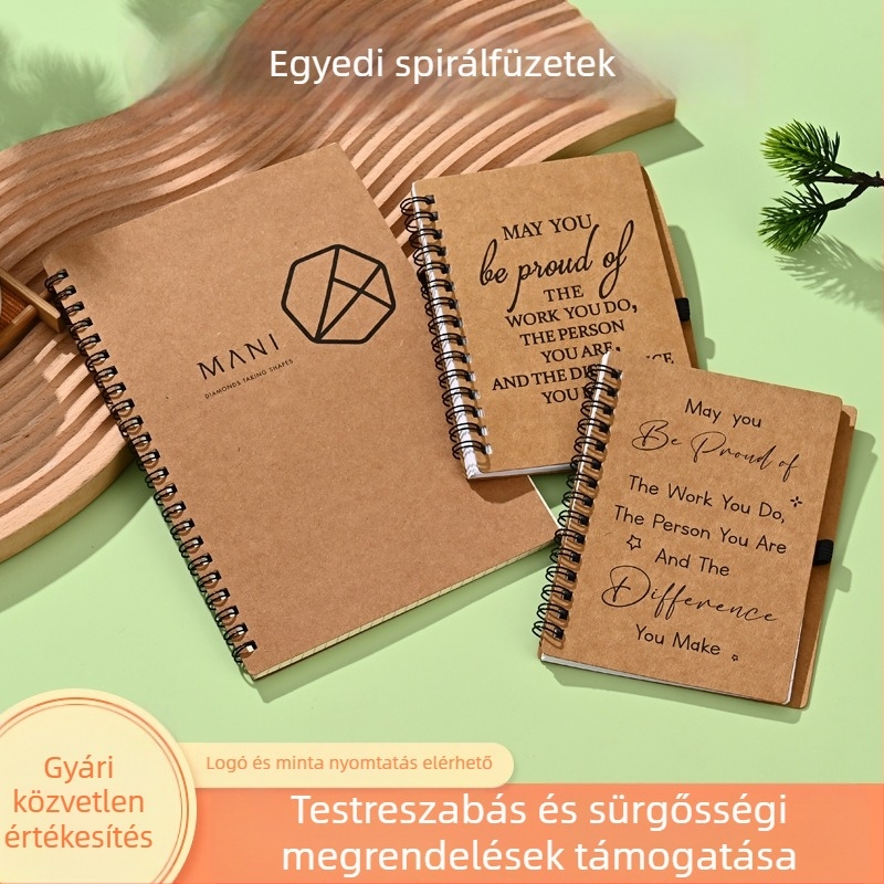 Nolan 0001 Egyszerű sorozat testreszabható spirálfüzet, 100 oldal, kraft papír 80 g/m²