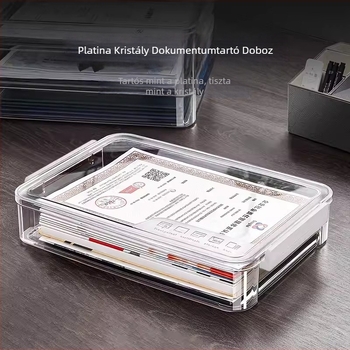 A4-es dokumentumok tároló doboza PET-ből, fedél és záró, 2 literes kapacitás, modern, minimalist design, logó nyomtatás elérhető, modell opciók: rövid vagy magas stílus