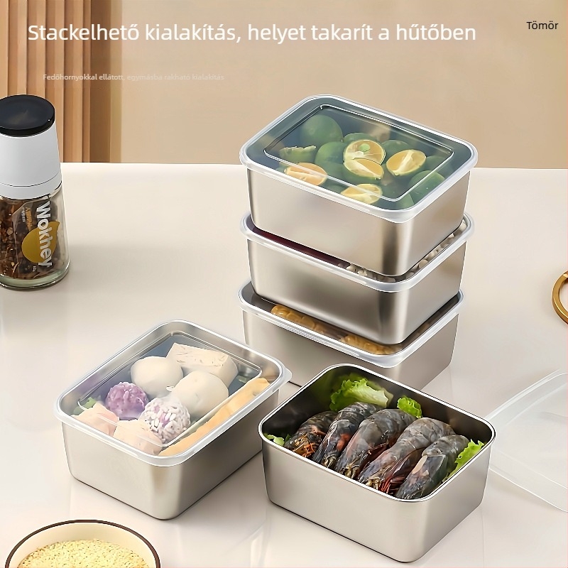 Hosszúkás frissen tartó ételtároló doboz piknikhez és otthonra, zárt fedéllel, mikrohullámú sütőben használható, egy rétegű
