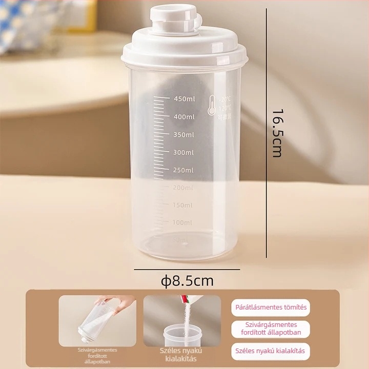 Plasztikus henger alakú tároló száraz árukhoz, 301–500 ml kapacitás, modern minimalista stílus, zárható nedvességálló, mikrohullámú sütőben nem használható.