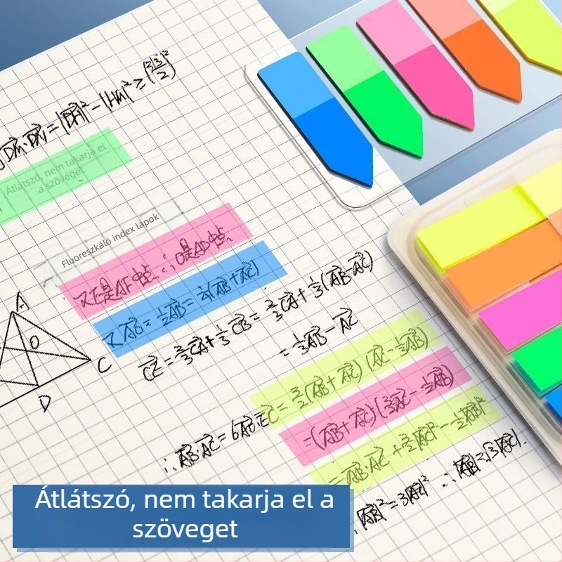 Igaz színű index címke matricák, fluoreszkáló színű ragasztó jegyzetek, írható markerok, átlátszó jelzőoldalak tanulók számára