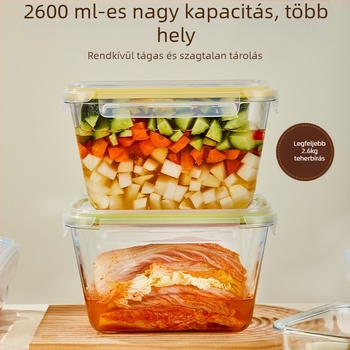 Magas bóroszilikát üvegből készült élelmiszertároló edény, 2,1–3 L, téglalap alakú, mikrózható, szivárgásmentes