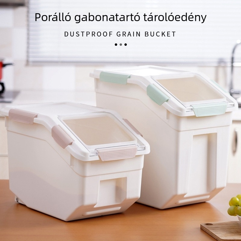 Konyhai rizstartó tartály tömítőgyűrűvel, nedvességálló, 10–15 kg kapacitás