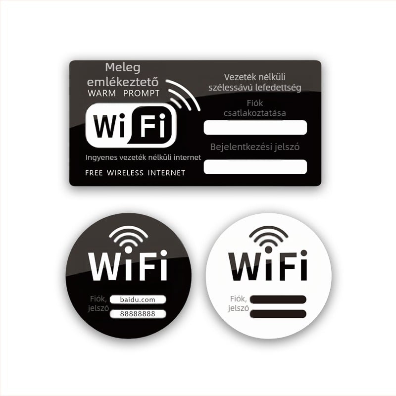 WiFi akril jelzőtábla – vezeték nélküli internet, szállodák és kávézók falára