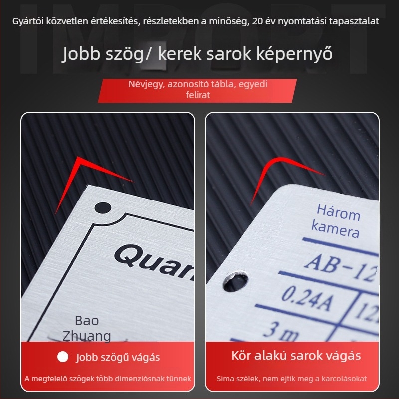 Gépekhez készült fém névtábla - alumínium, digitális nyomtatás, testreszabható, biztonsági jel