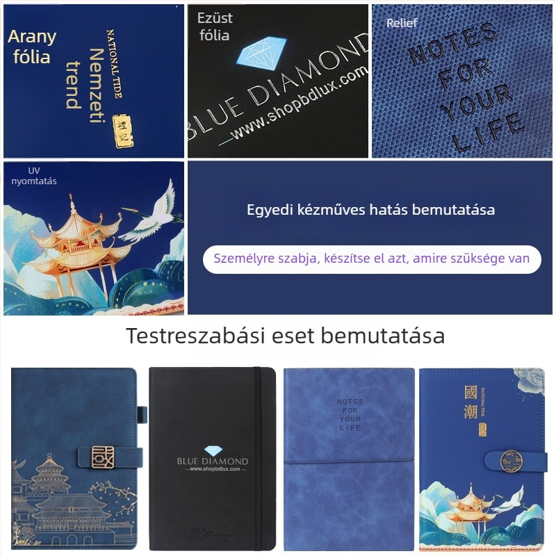 Jegyzetfüzet műbőr borítással, cérnás kötés, Dowling papír, 200 oldal, logó nyomtatási lehetőség