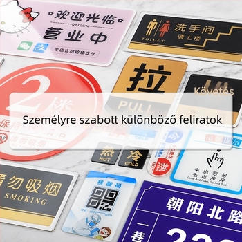 Akril ajtófelirat, testreszabható UV-nyomtatással és szitanyomással; biztonsági és portál feliratok irodák, kórházak, iskolák, gyárak számára