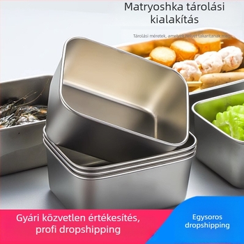 Rozsdamentes acél frissesség tartó fedővel, négyszögletes, 500 ml, légmentesen záródó, egy rétegű, dumplings és gyümölcs számára, hűtőbe és fagyasztóba