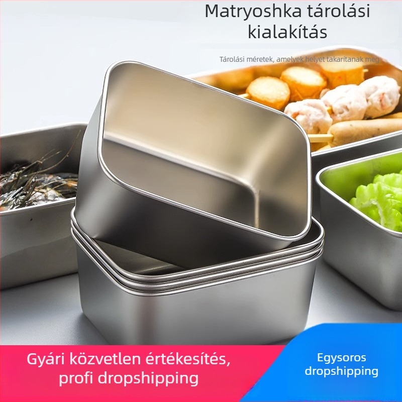 Rozsdamentes acél frissesség tartó fedővel, négyszögletes, 500 ml, légmentesen záródó, egy rétegű, dumplings és gyümölcs számára, hűtőbe és fagyasztóba