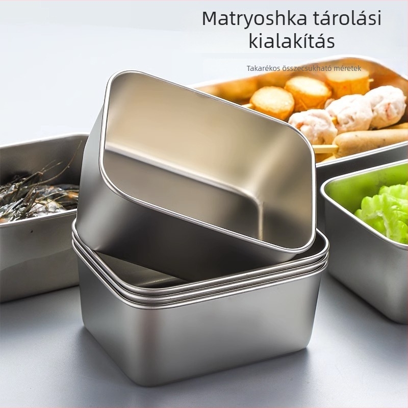 Rozsdamentes acél frissesség tartó fedővel, négyszögletes, 500 ml, légmentesen záródó, egy rétegű, dumplings és gyümölcs számára, hűtőbe és fagyasztóba