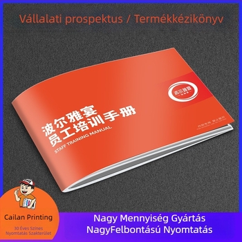 Promóciós brosúra bevonatos papírra nyomtatva, gravírozó nyomtatás, 24‑nyitott formátum, ragasztott kötés, logó nyomtatás