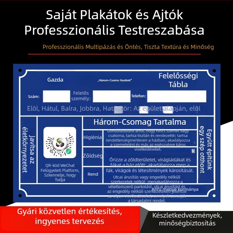 Rozsdamentes acél ajtó névtábla szitanyomással – biztonsági jel általános használatra