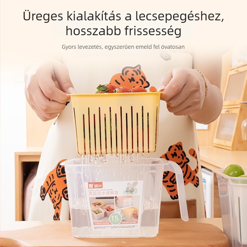 Kétszintes csepegtetős zöldségtároló hagyma, fokhagyma és gyömbér számára - 1-2 L, műanyag, négyszögletes
