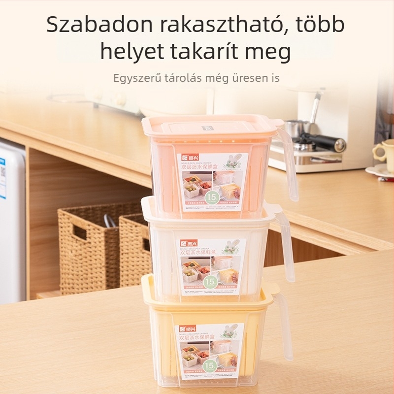 Kétszintes csepegtetős zöldségtároló hagyma, fokhagyma és gyömbér számára - 1-2 L, műanyag, négyszögletes