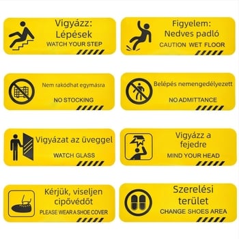Padlófigyelmeztető matricák - kültéri, csúszásmentes, vízálló, hosszú szalagok - PVC, digitális nyomtatás, öntapadós a termék azonosításához