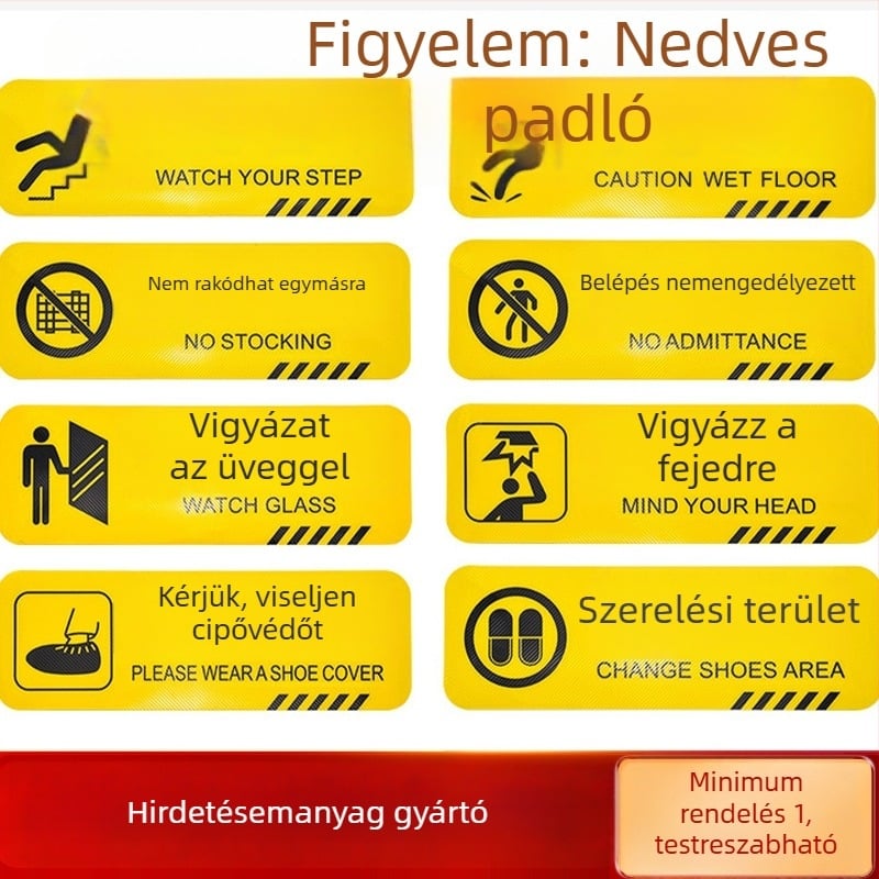 Padlófigyelmeztető matricák - kültéri, csúszásmentes, vízálló, hosszú szalagok - PVC, digitális nyomtatás, öntapadós a termék azonosításához