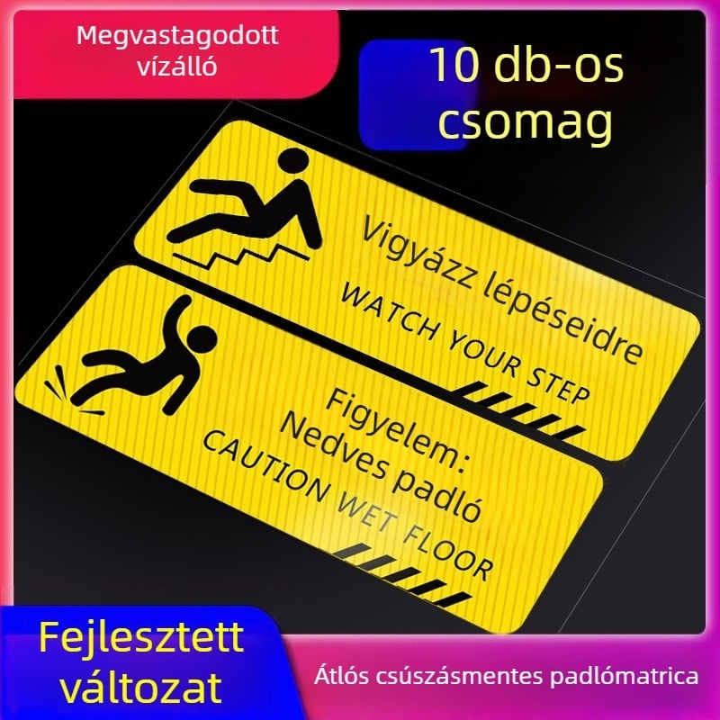 Padlófigyelmeztető matricák - kültéri, csúszásmentes, vízálló, hosszú szalagok - PVC, digitális nyomtatás, öntapadós a termék azonosításához
