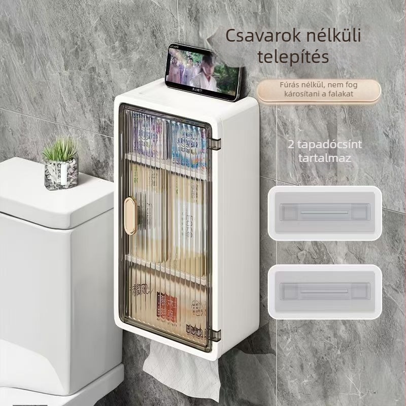 Fürdőszobai falra szerelhető tároló doboz, PP műanyag, minimalista mintázat, modern stílus, 200 g