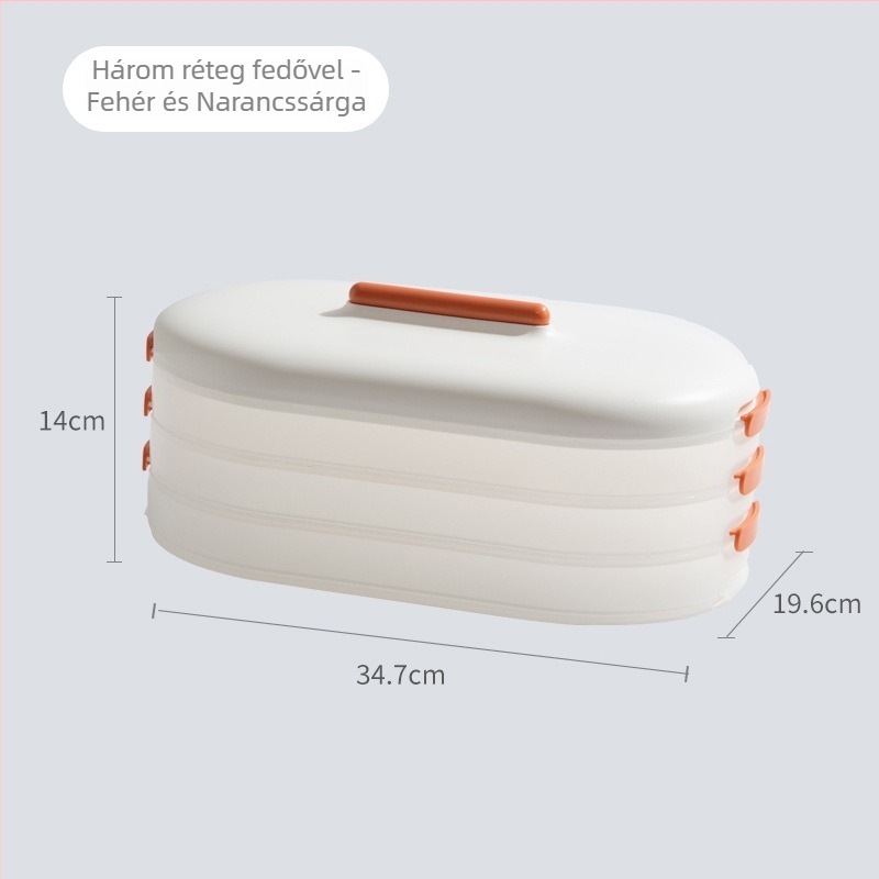 Műanyag gőzölt tésztás doboz réteges tárolással, tapadásmentes felülettel, wonton/dumpling tároló, hűtőbarát