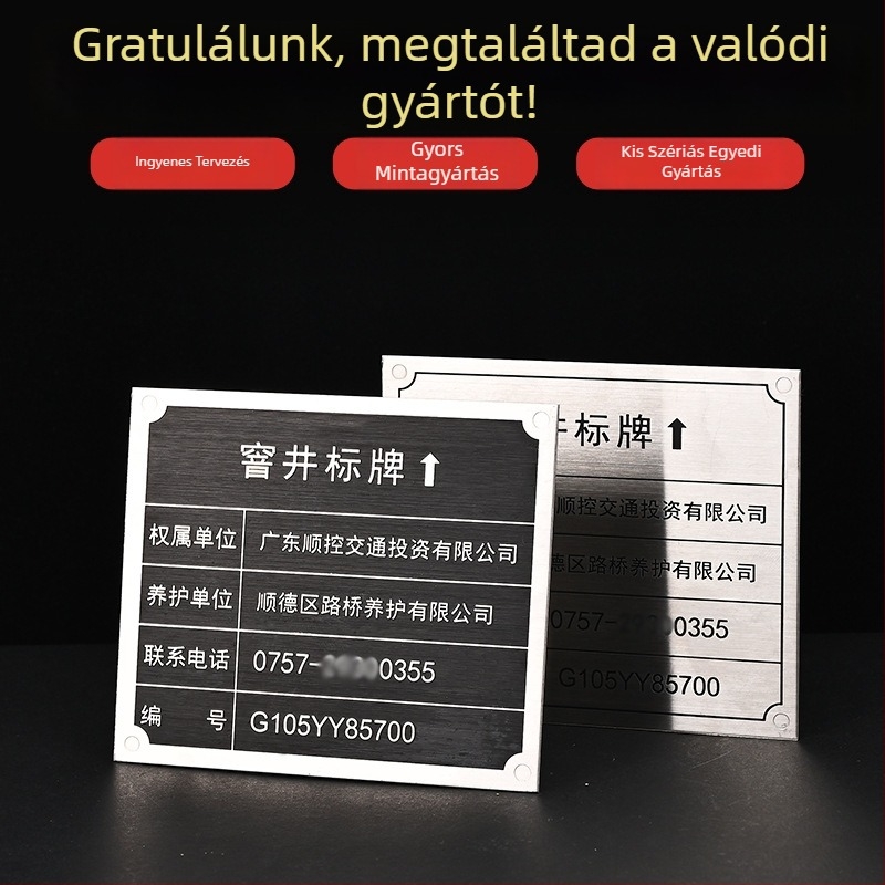Irodai fém táblák, testreszabható rozsdamentes acélból, Silk Screen/gravírozás/csiszolás/préselés kivitelezéssel, univerzális felhasználás