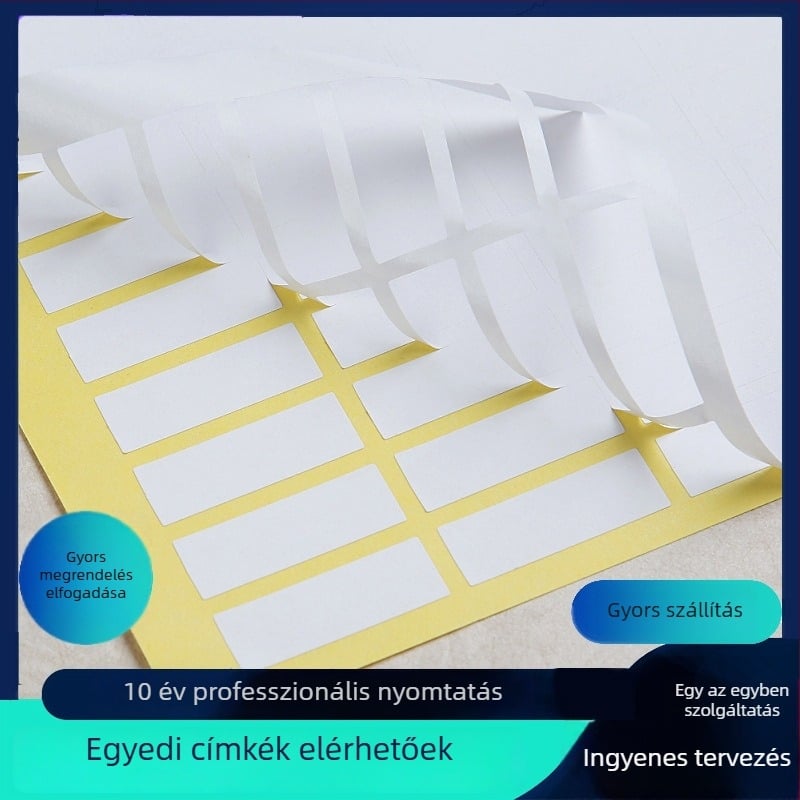 Könyvekhez és írószerekhez név címkék • PVC öntapadós • formák: négyzet, téglalap, ovális • nyomtatás: digitális/UV/négy színes nyomtatás • vastagság: 0,08 mm • ragasztó: vízbázisú vagy forró olvadó