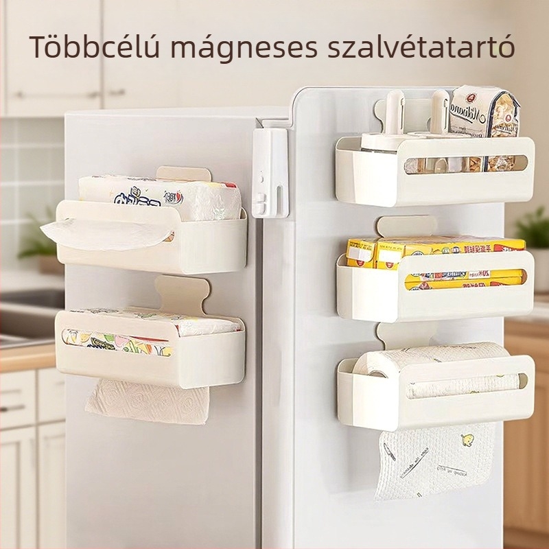 Mágneses falra szerelhető papírtörlő tartó hűtőhöz, műanyag, modell 3211, vízálló és multifunkcionális, alkalmas leválasztható papírtörlőkhöz