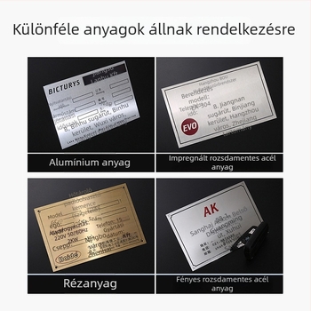 Gépészeti és berendezés jelzőtábla – rozsdamentes acél; UV szitanyomás; magas fényű felület; gyáraknak, iskoláknak és ipari létesítményeknek