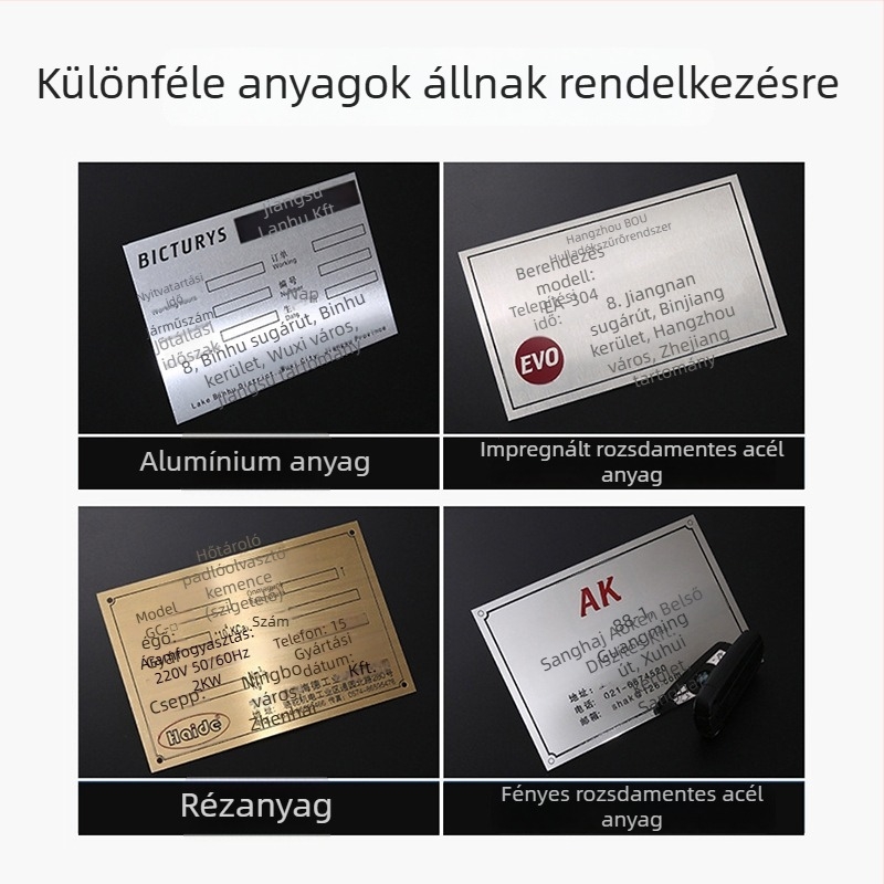 Gépészeti és berendezés jelzőtábla – rozsdamentes acél; UV szitanyomás; magas fényű felület; gyáraknak, iskoláknak és ipari létesítményeknek