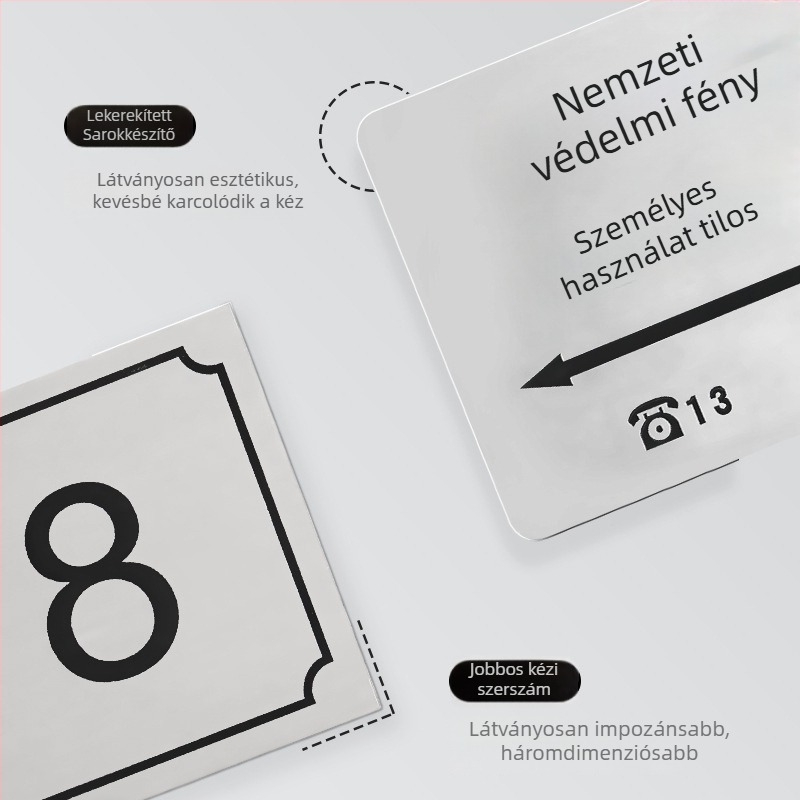 Gépészeti és berendezés jelzőtábla – rozsdamentes acél; UV szitanyomás; magas fényű felület; gyáraknak, iskoláknak és ipari létesítményeknek