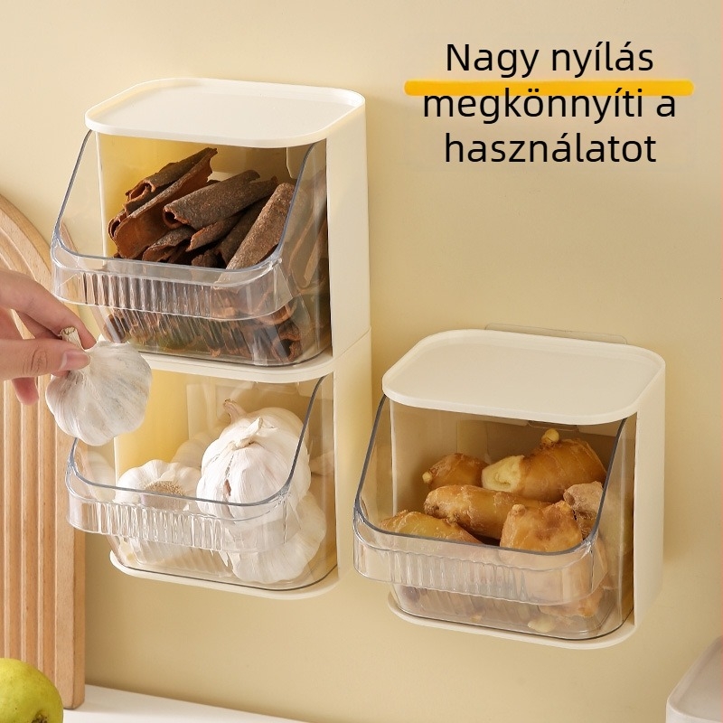 Fali tároló doboz, PET+ABS műanyag, egymásra tehető, nassolnivaló szervező otthonra és a konyhába