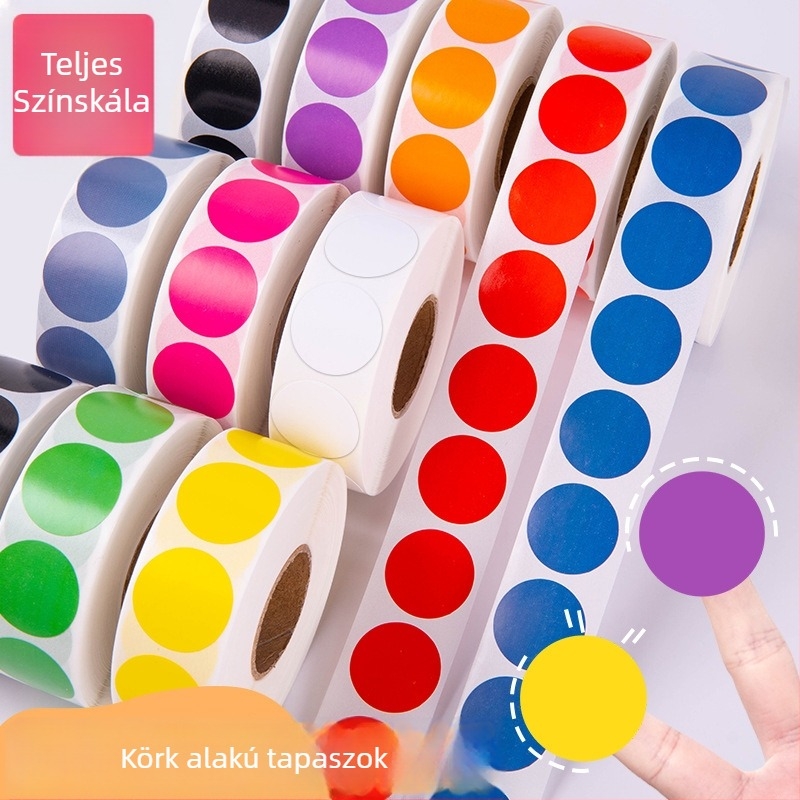 Kerek címkék tekercsen, öntapadók, üres íráshoz, nyomtathatók (forma: kör; formátum: tekercs; ragasztó: öntapadós; írás: üres; nyomtatás: lehetséges)