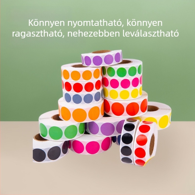 Kerek címkék tekercsen, öntapadók, üres íráshoz, nyomtathatók (forma: kör; formátum: tekercs; ragasztó: öntapadós; írás: üres; nyomtatás: lehetséges)