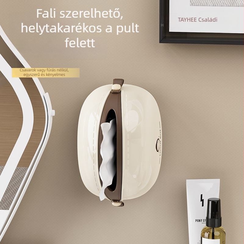 Multifunkcionális papírzsebkendő tartó – falra szerelhető, fúrás nélkül, műanyag, modell 9122, konyha, fürdőszoba és nappali számára