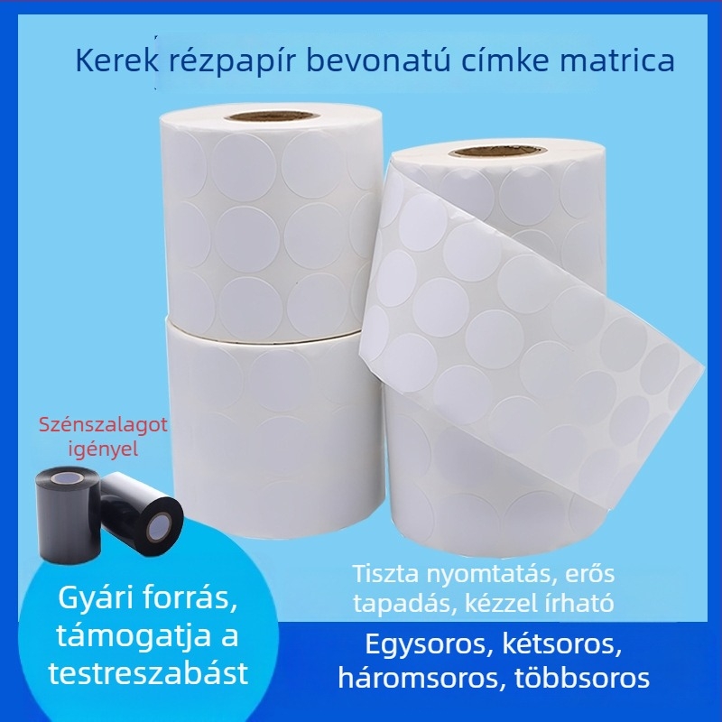 Kör alakú réz címke, önragasztó vonalkóddal, ruhaméret jelölés, kézzel írható, kis kör alakú matrica