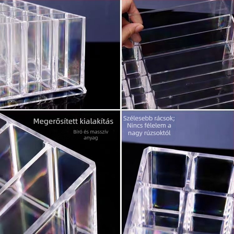 Akril asztali kozmetikai szervező több rekesszel szemhéjpúderhez, rúzshoz és ajakfényhez (akril; asztali; több rekesz; modern minimalist stílus)