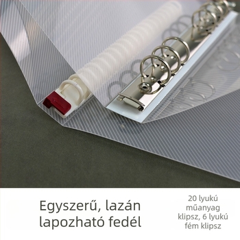 Mat, áttetsző PP pántos irattartó binder A4/B5/A5/A6/A7 formátumokhoz, 6- és 9-lyukas