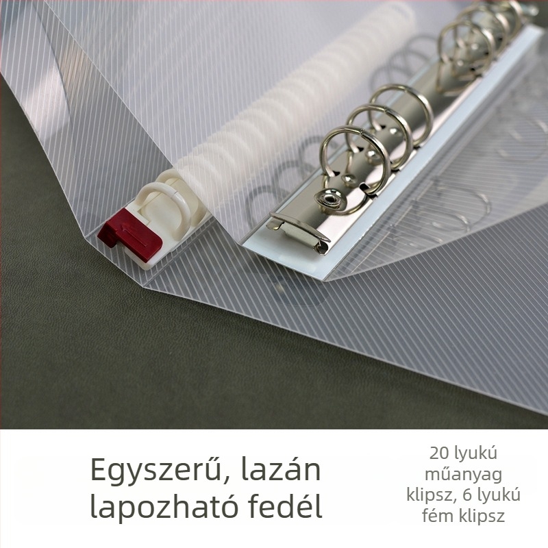 Mat, áttetsző PP pántos irattartó binder A4/B5/A5/A6/A7 formátumokhoz, 6- és 9-lyukas