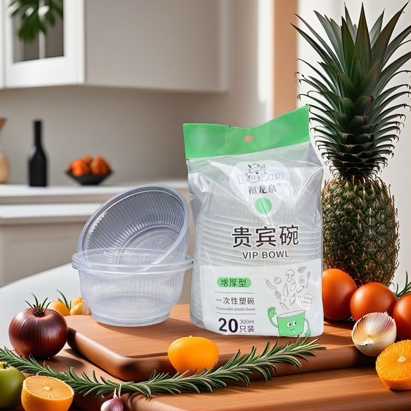 Egyszer használatos mosogatás nélküli étkészlet, kerek tálak, vastított, PP, hőálló