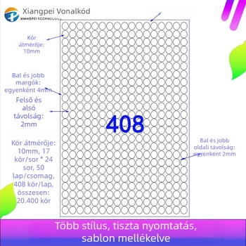 A4 öntapadó kör címkék színes pöttyökkel, fehér, üres kézíráshoz és nyomtatáshoz, Ø10 mm, matt papír