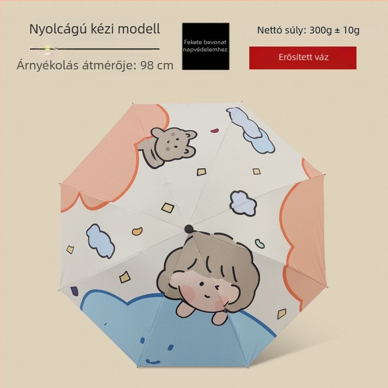 Rajzfilm témájú háromrészes esernyő, 8-ágú vasváz, 190T anyag, kézi nyitás, logónyomás és testreszabás