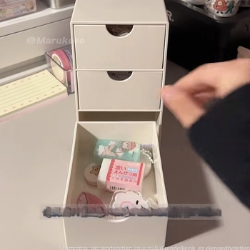 Mini asztali tároló doboz - poliészter, fa mintázat, japán stílus, 2 rekesz, csúszó fedél