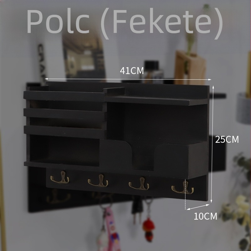 Fa fali polc kulcs- és levéltárolóval – egyszerű modern, egyszintes, akasztós