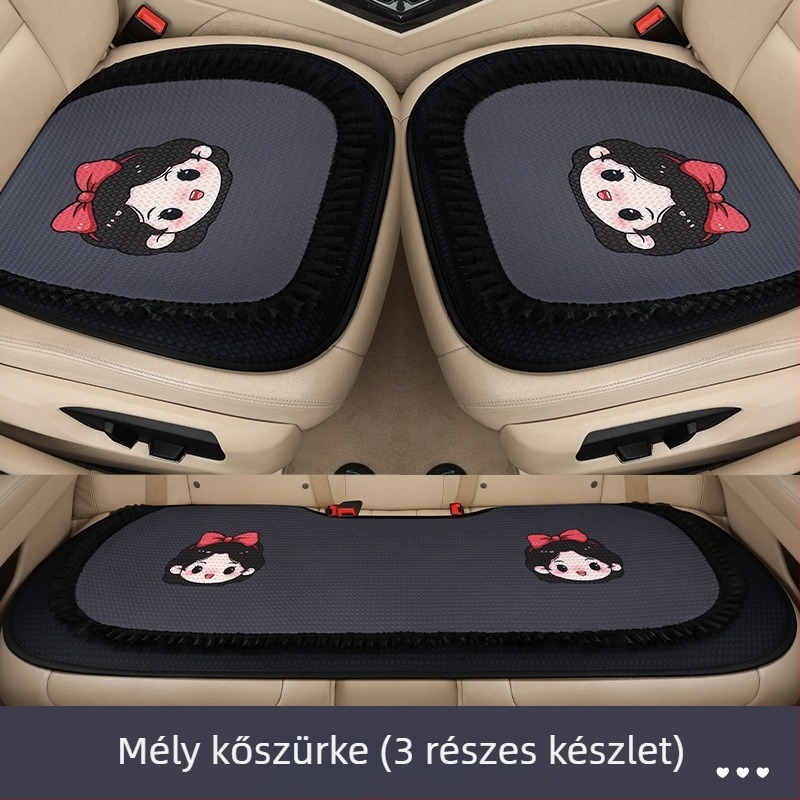 Három darabos autóülés párna készlet, légáteresztő hálófelület, szivacs töltet, karikatúra-stílusú varrás, minden évszakhoz megfelelő
