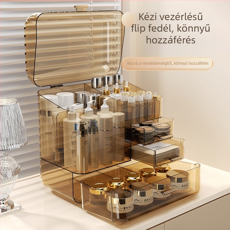 Jialinghai Flip-típusú kozmetikai tároló doboz, integrált átlátszó acryl testtel – porálló tárolás maszkok, rúzsok és bőrápolási termékek számára, testreszabható
