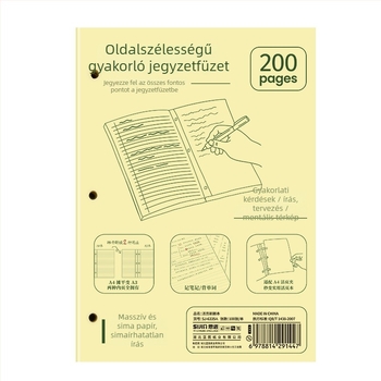 Siben jegyzetfüzet ragasztott kötésű, 80 gsm vékony és ropogós papír, 100–200 oldal