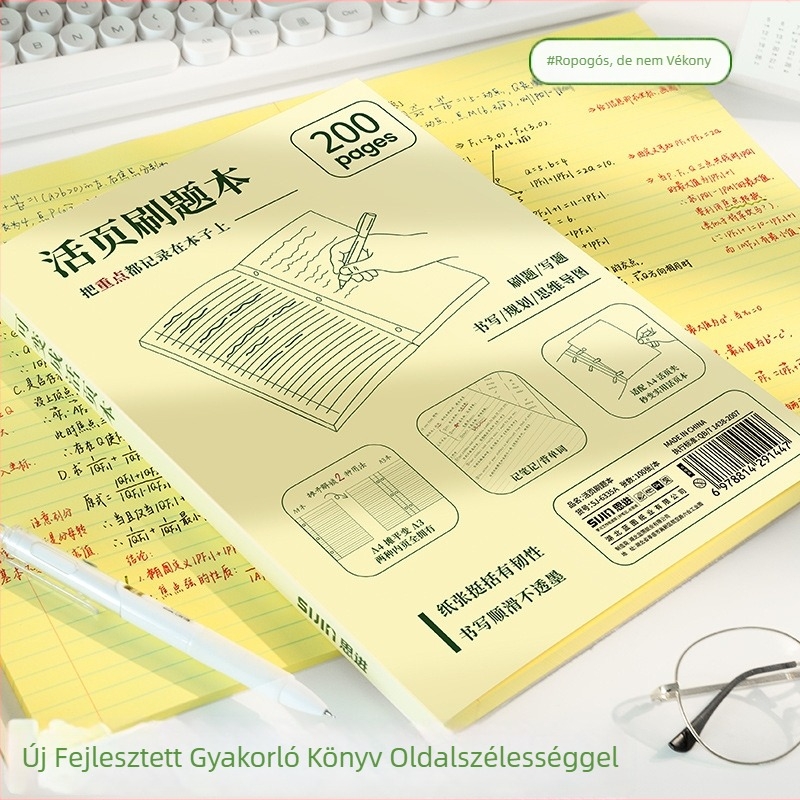 Siben jegyzetfüzet ragasztott kötésű, 80 gsm vékony és ropogós papír, 100–200 oldal
