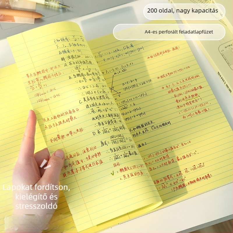 Siben jegyzetfüzet ragasztott kötésű, 80 gsm vékony és ropogós papír, 100–200 oldal